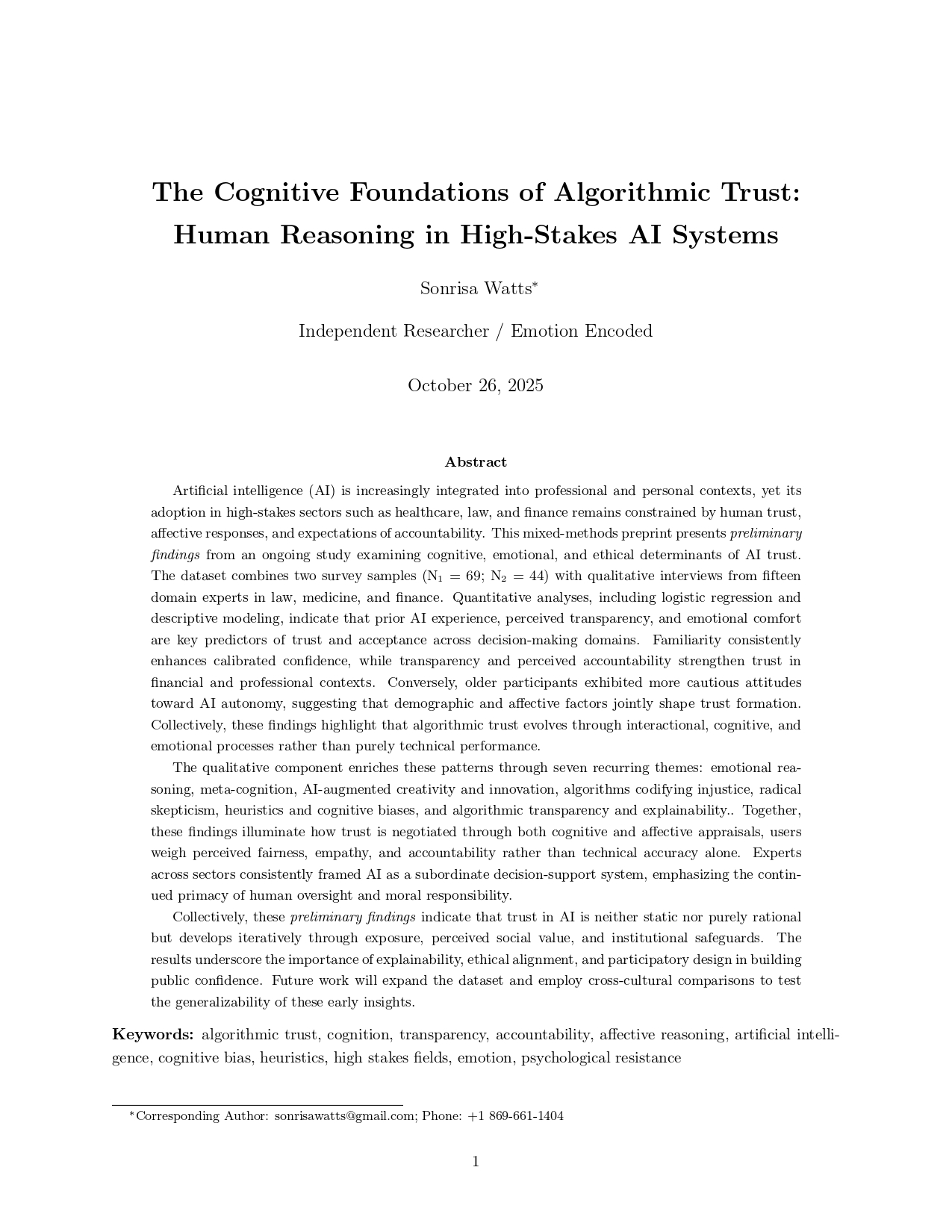 Research Manuscript: The Cognitive Foundations of Algorithmic Trust